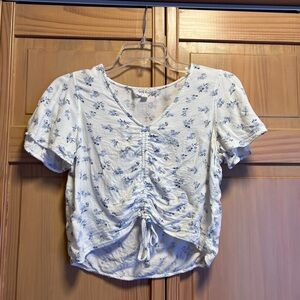 Hippie Rose small Blue Floral Drawstring Front Top